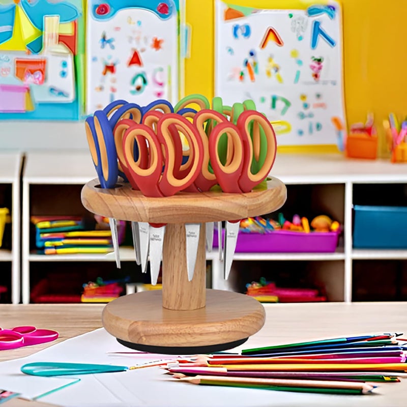Eleckey Kids Scissors for Classroom School Kids Student with Rack(Classroom Teacher Bulk Pack with Wood Holder) (12) - Image 2